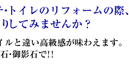 玄関・ポーチ・トイレのリフォームの際、豪華に石貼りしてみませんか？塗装やタイルと違い高級感が味わえます。是非、大理石・御影石で！！